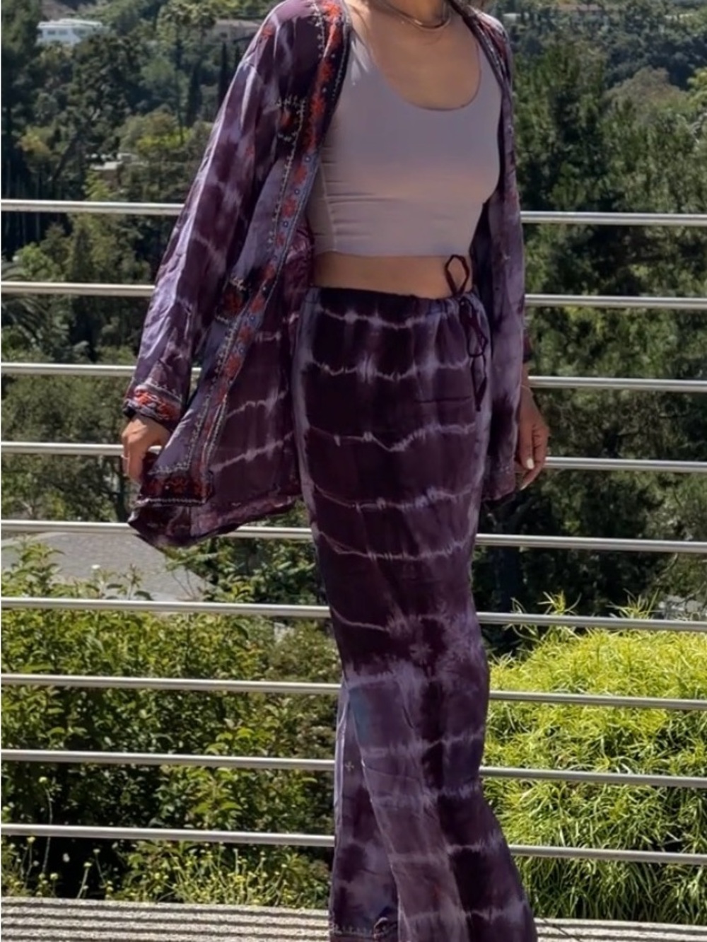 Sun Child 2PC silk Purple Tie-Dye Jacket & Pants Festival Coachella one size - Picture 4 of 11